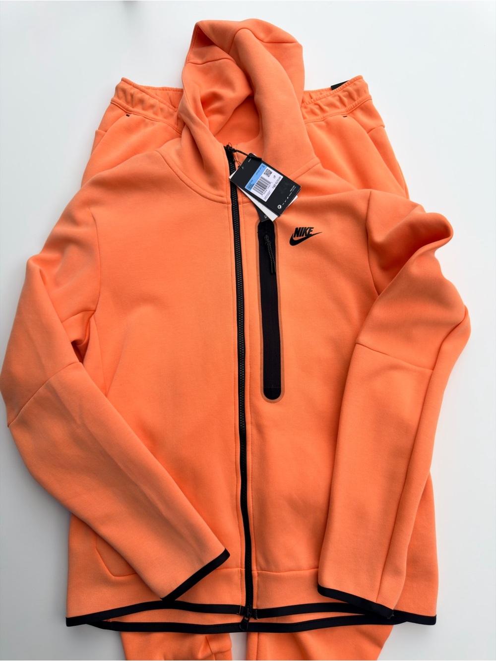 NWT Nike Tech Fleece 2pc Tracksuit Set Orange Frost Hoodie M Pants L